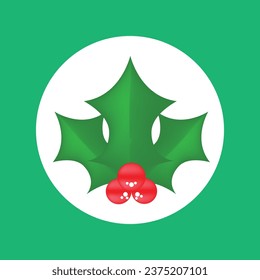 Holly berry leaves Christmas icon. Vector illustration