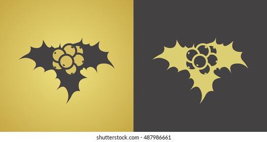 Holly berry leaves Christmas icon. Vector illustration