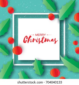 Holly berry leaves Christmas icon. Vector illustration