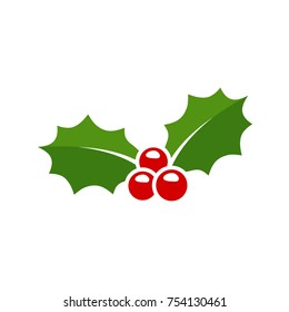 Holly berry leaves Christmas icon. Vector illustration