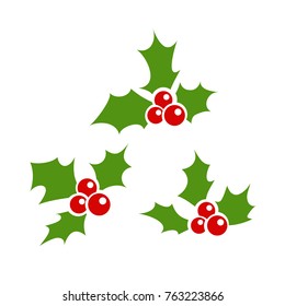 Holly berry leaves Christmas icon. Vector illustration.