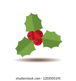 Holly berry leaves. Christmas symbol isolated icon. Vector illustration.