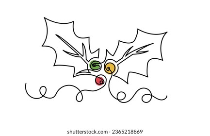 Sale la baya de Holly. Línea continua dibujada a mano. Ilustración del vector de la Hollyberry de Navidad.