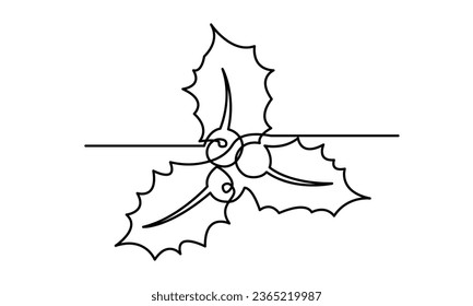 Sale la baya de Holly. Línea continua dibujada a mano. Ilustración del vector de la Hollyberry de Navidad.