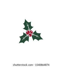 Holly berry leaves icon. Christmas icon. Vector illustration. Xmas icon