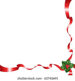 Holly Berry And Red Tapes, Isolated On White Background, Vector Illustration
