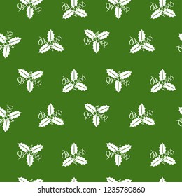 Holly berry seamless pattern. Leaves of traditional ornamental plants for greeting cards for for Merry Christmas and Happy New Year.