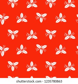 Holly berry seamless pattern. Leaves of traditional ornamental plants for greeting cards for for Merry Christmas and Happy New Year.