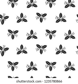 Holly berry seamless pattern. Leaves of traditional ornamental plants for greeting cards for for Merry Christmas and Happy New Year.