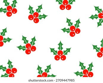 Holly berry seamless pattern vector isolated on white background.