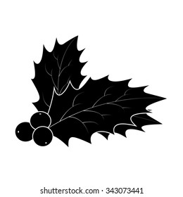 Holly berry silhouette, Christmas leaves and fruits icon, symbol, design. Winter vector illustration isolated on white background.