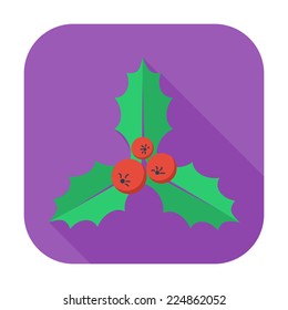 Holly berry. Single flat icon on the button. Vector illustration.