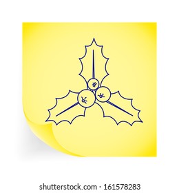 Holly berry. Single icon on the yellow note paper. Vector illustration.