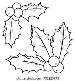 Holly berry sprigs  Vector black   white coloring page