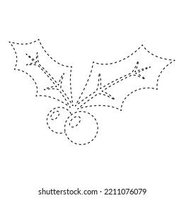 Holly Berry tracing worksheet for kids