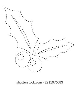 Holly Berry tracing worksheet for kids