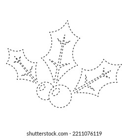 Holly Berry tracing worksheet for kids