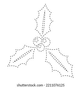 Holly Berry tracing worksheet for kids