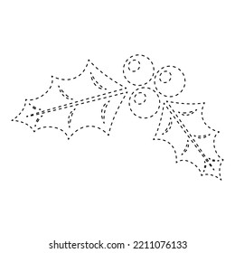 Holly Berry tracing worksheet for kids