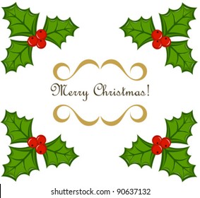 Holly berry vector Christmas frame