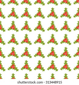 Holly berry vector icon seamless pattern, tiling ornament on white.
