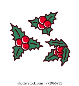 Holly berry vector illustration. Flat style. Isolated. 