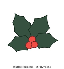 holly berry, winter, christmas decorative plant- vector illustration