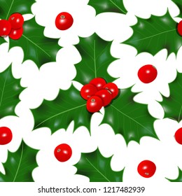 Holly berry. winterberry seamless pattern. Christmas symbol vector illustration Decorative plant. isolated on white. concept idea for logo, tag, banner, advertising, prints, wrapping winter decoration