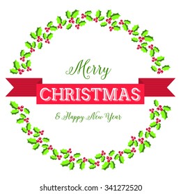 Holly Berry Wreath with Greetings