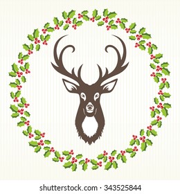Holly Berry Wreath with Reindeer