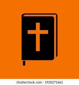 Holly Bible Icon. Black on Orange Background. Vector Illustration.