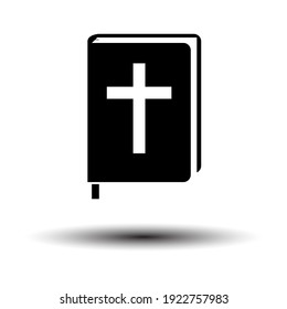 Holly Bible Icon. Black on White Background With Shadow. Vector Illustration.