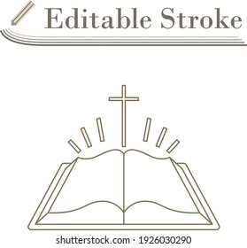 Holly Bible Icon. Editable Stroke Simple Design. Vector Illustration.
