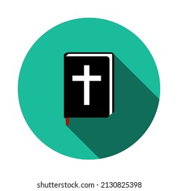 Holly Bible Icon. Flat Circle Stencil Design With Long Shadow. Vector Illustration.