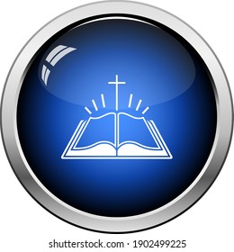 Holly Bible Icon. Glossy Button Design. Vector Illustration.