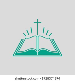 Holly Bible Icon. Green on Gray Background. Vector Illustration.