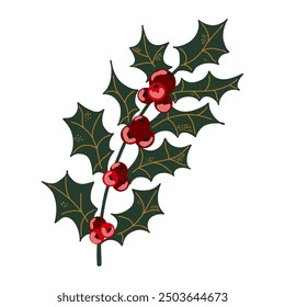 holly branch flat cartoon style vector