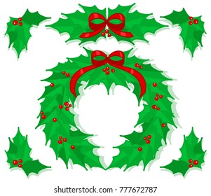 Holly Christmas ornaments vector illustration collection