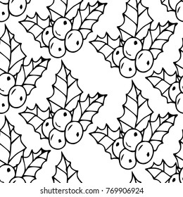 Holly, Christmas plant vector illustration. Doodle style. Design, print, decor, textile, paper