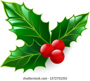 Holly Christmas symbol. Design element. Isolated on a white background. Vector illustration.