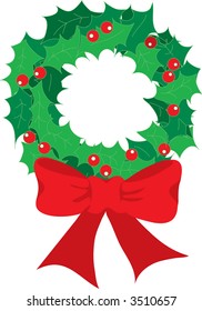 Holly Christmas wreath with a big red bow
