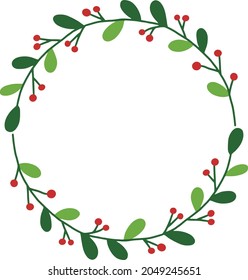 Weihnachtskranz, handgezeichnete Illustration , roter und grüner Blumenzellenrahmen für Text