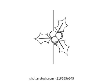 Holly Continuous line drawing. Vector illustration