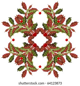 Holly decorative element in red and green with red berries