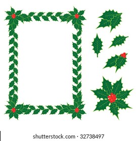 Holly design elements isolated on white