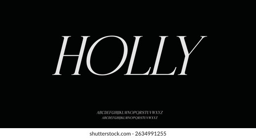 Holly Elegant alfabeto letras fonte e número. Clássico Lettering minimal Fashion Designs. Tipografia modernas fontes serif maiúsculas regulares minúsculas e números. ilustração vetorial	