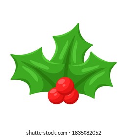 The holly green leaves and their red fruits. Christmas symbols