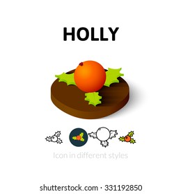 Holly icon, vector symbol in flat, outline and isometric style