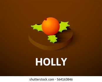Holly icon, vector symbol in flat isometric style isolated on color background