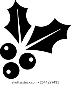 Holly ilex winter berry Christmas vector icon silhouette illsutration, clip art design, isolated